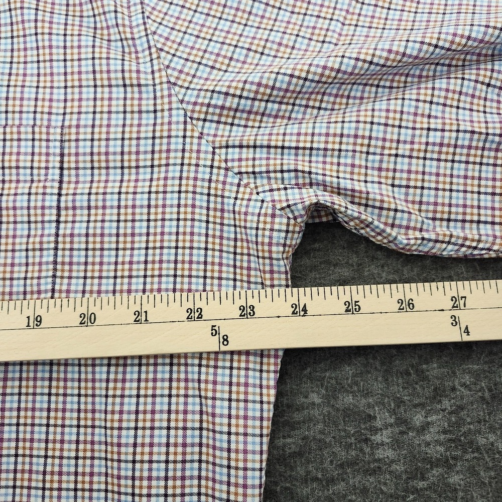 Peter Millar Shirt Adult Large Blue Brown Plaid Button Up Linen Cotton Mens - Picture 6 of 10